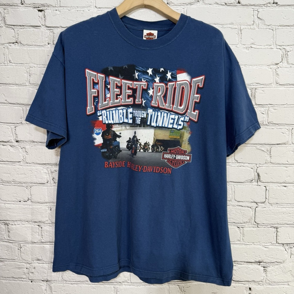 Vintage Harley Davidson Graphic T Shirt XL Bayside Portsmouth Va‎ Fleet Ride USA